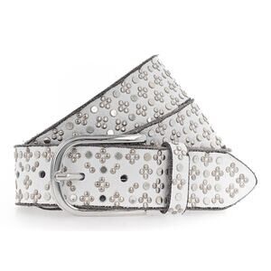 b.belt TINI Leather Belt White Silver Rivets US L EU 95 cm NWT Festival Biker